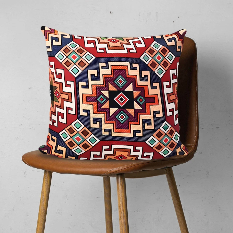 Rug Design Tapestry Pillow Cover,Southwestern Cushion Case,Belgian Tapestry - Image 1 of 4