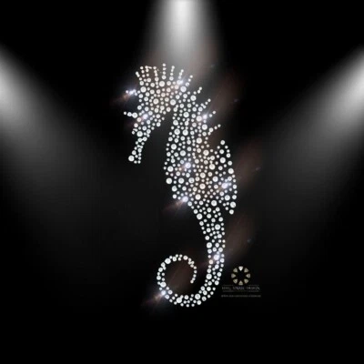 Hotfix Strass Bügelbild Applikation zum aufbügeln Strasssteine  Seepferd Maritim - Bild 1 von 4