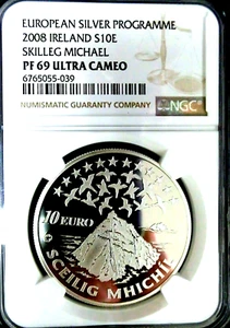 NGC PF69 UC-Ireland 2008 Skellig Michael Island Silver 10 EURO Almost Perfect PF - Picture 1 of 1