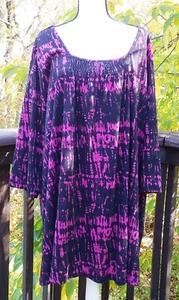 FRAU INNERHALB VON 30/32 3X BOOTSHALS 3/4 ÄRMEL BAUMWOLLE SCHWARZ-ROT GEOMETRISCHES SHIRT TUNIKA - Bild 1 von 5