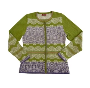 OLEANA Norway Cardigan Sweater Silk and Wool green pink size Large women's - Picture 1 of 24