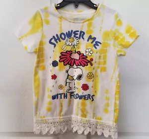 Girls 365 kids+ PEANUTS Tye dye blouse size 6 yellow/white lace - Picture 1 of 11