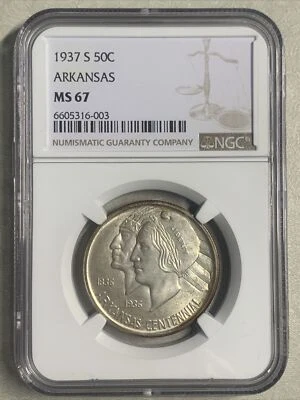 1937 S- Arkansas Commemorative Half Dollar- NGC- MS67 Beautiful Rev Tone (9/3) - Image 1 of 4