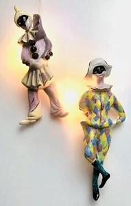 🟨 Coppia Appliques Vintage Ceramica 50s 60s Maschere Wall Lamps Lenci Style - Foto 1 di 23