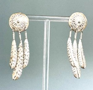 925 STERLING SILVER FEATHER DANGLE EARRINGS - Picture 1 of 7