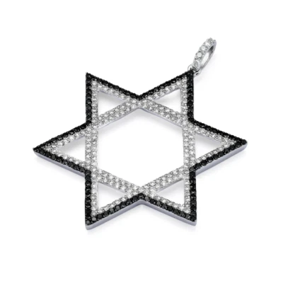 Colgante Estrella de David Oro 18K Diamante Blanco y Negro Judío Joyería Fina Foto 1 de 4