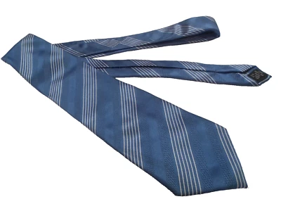 Collezione Milano Mens Blue Wht Stripe Italian Formal  Sillk 59"Lx3.5"W  Tie Foto 1 de 4