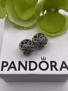 Genuine Pair Pandora Openwork Beaded Flower Charms. 791282 - Picture 1 of 3