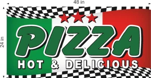 PIZZA CHECKERS GREEN WHITE RED  VINYL BIG SIGN  BANNER  2' X 4' NEW! - Picture 1 of 2