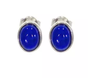 Pendientes Puntita Piedra Lapislázuli Cabujón Oval Plata 925 Rodio - Imagen 1 de 1