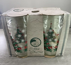 4 Vtg Golden Harvest Christmas Tree Tumbler Anchor Hocking Glass Container NOS - Picture 1 of 6