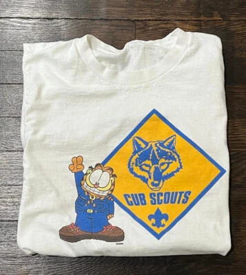 Vintage Boys Kids Cub Scouts Garfield Cartoon 1990s Tee Tshirt Shirt Medium - Image 1 of 4