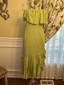 Free People Strapless Dress XS Small Off the Shoulder Lime Green Summer Tropical - Picture 1 of 4