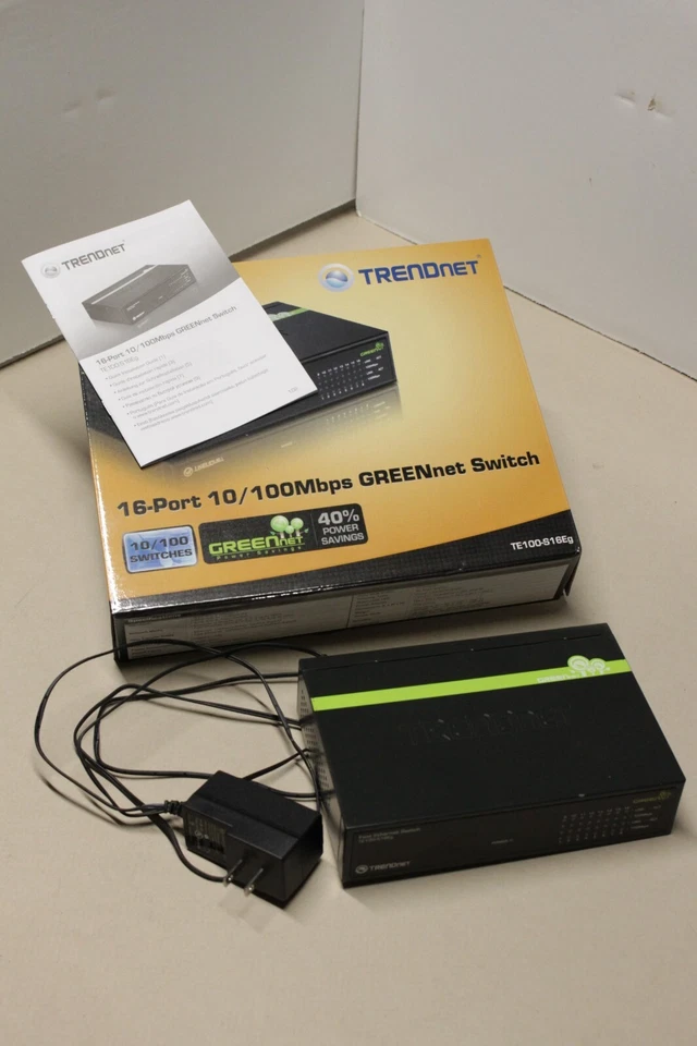 Trendnet 16 Port 10/100 Mbps GREENnet Switch TE 100- S16Dg with book and box - Image 1 of 4