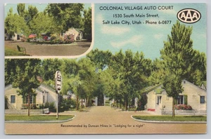 Salt Lake City Utah Colonial Village Auto Court Duncan Hines Linen Postcard - Picture 1 of 2