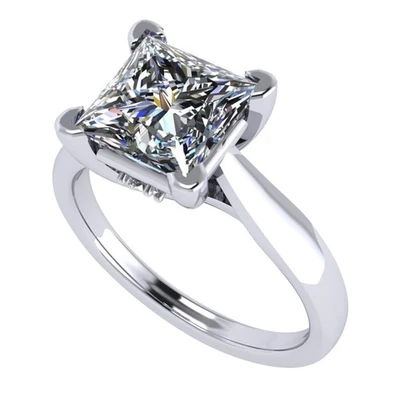 Platinum Plated Sterling Silver 3 CTW Princess Cut Zirconia Lucita Ring - Size 8 - Image 1 of 4