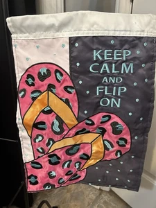 GARDEN FLAG * KEEP CALM AND FLIP ON* EMBROIDERED All Weather - Picture 1 of 2