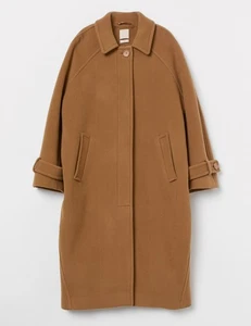 H&M EDITION Premium Wool-Blend Coat in Dark Beige Size Small S - Picture 1 of 5