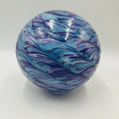 "Planeta bola orbe remolino azul y púrpura flotador vidrio artístico soplado a mano de 5,5""" Foto 1 de 4