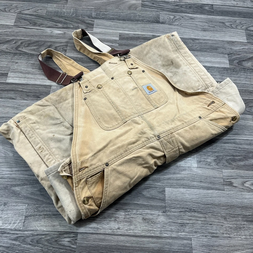 CARHARTT Adjustable Straps Brown Denim Jeans Bib Overalls Men's Size 40 x 32 - Image 1 of 4