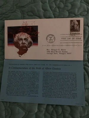 ALBERT EINSTEIN-#1774 US FDI POSTMASTERS OF AMERICA CACHET W/INFOR SHEET - Image 1 of 2
