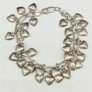 Vintage SU Italien Sterlingsilber aufgeblähtes Herz Cha-Cha Panzerkette 7,25" Armband 32,9 g - Bild 1 von 14