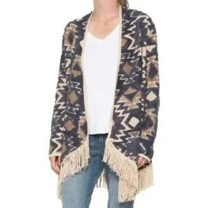 Lucky Brand Tribal Print Fringed Duster Cardigan L - Picture 1 of 7
