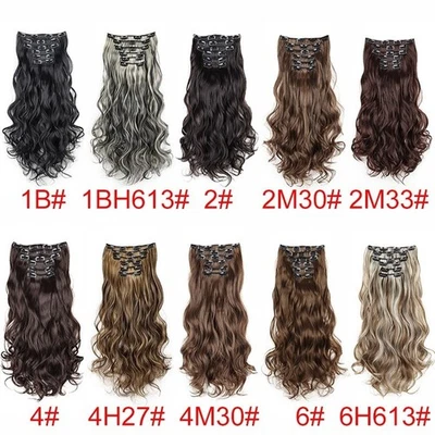 Clip in Haarverlängerungen Locken Set 6-teilig 50 cm lang schwarz Kunstfaser - Bild 1 von 4