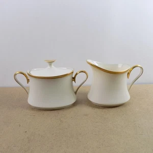 Lenox Eternal Creamer & Sugar Bowl Gold & Cream 1st Quality VGC USA - Picture 1 of 3