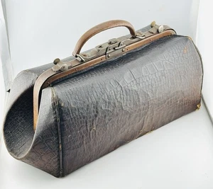 Antike Gladstone Leder Arzttasche 1800er Snap Top 16" Tasche - Bild 1 von 13