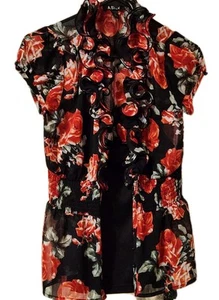 A Byer Woman's Teen Girl Red Floral Sheer Ruffled Blouse & Black Camisole Size S - Imagen 1 de 5