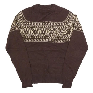 FAUCHON Womens Brown & Cream Patterned Jumper Crew Neck Basic Knit L Acrylic - Picture 1 of 6