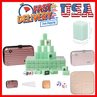 Mini Chinese Mahjong Emerald 144 Pcs Travel Box with Ruler Tablecloth - Image 1 of 4