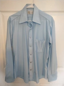 Sears Shirt Men's 15.5- 33 Lt Blue Shiny Qiana Nylon Button Adult Vintage 70s - Picture 1 of 3