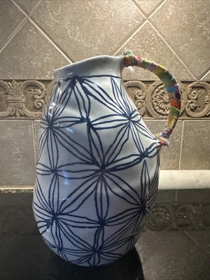 Ваза Anthropologie ANNA WESTERLUND KERAMISK кувшин BLUE STAR тканевая ручка - Изображение 1 из 4