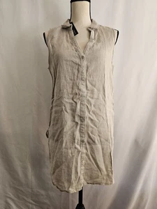 Tahari Women’s Sleeveless Shirt Dress Small 100% Hemp Linen Look Button Front - Picture 1 of 10