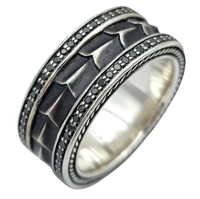Anillo David Yurman de plata esterlina con diamantes negros para hombre talla 8,25 Foto 1 de 4