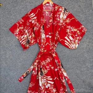 Vintage Smithsonian Institution Japanese Yukata Kimono XL Cherry Blossom Belted - Picture 1 of 15