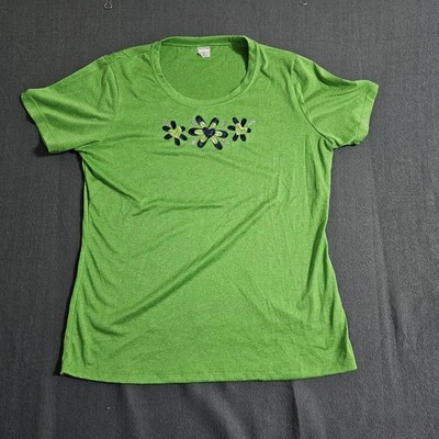 Nwot Sports Tek Medium Green Heart & Flower Glitter Embrodered Womens shirt - Image 1 of 4