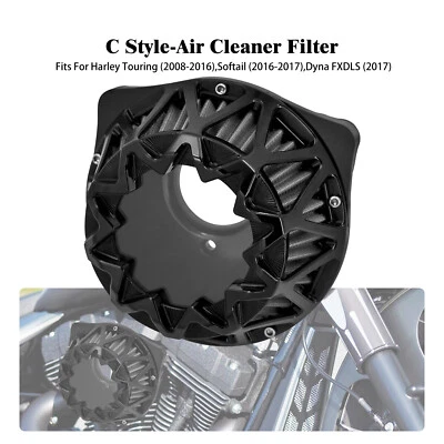 Black Air Cleaner Filter Fits For Harley Touring 08-16 Softail 16-17 Dyna 2017 - Image 1 of 4