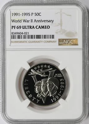 1991-1995 P 50c WWII Anniversary Half Dollar NGC PF69 Ultra Cameo - Image 1 of 4