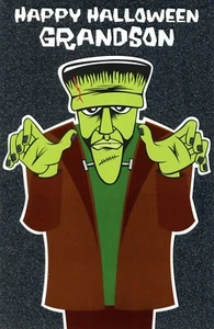 Spooky HALLOWEEN Card FOR GRANDSON, Frankenstein Monster by Bella Greetings +✉ - Picture 1 of 5