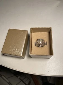 JTV  9.5-10mm Cultured Freshwater Pearl  Zircon Rhodium Over Sterling Ring - Picture 1 of 12