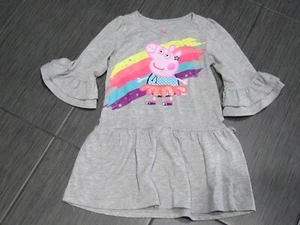 PEPPA PIG "Rainbow" Short Grey Dress 3 Quarter Ruffles Sleeve NICE Size 5T - Picture 1 of 4