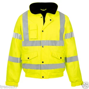 HI VIZ VIS JACKET HIGH VISIBILITY REFLECTIVE WATERPROOF WORKWEAR PADDED HOODED - Picture 1 of 21