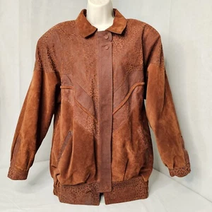 Vintage Avanti Burnt Orange Leopard Print Pig Suede Jacket Womens Size Medium - Picture 1 of 20