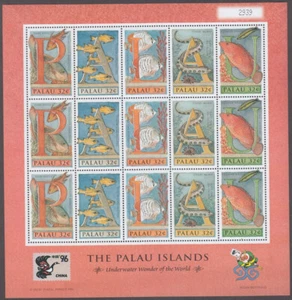 PALAU Sc # 388a-e MNH HOJA CPL de 15 - 3 JUEGOS X 5 DIFF VIDA MARINA - Imagen 1 de 1
