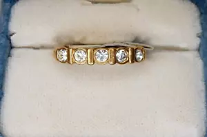 Fashion Simulated Five Diamond Anniversary Style Ring Gold Colored Band Size 10 - Picture 1 of 5