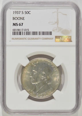1937-S Daniel Boone Silver Half Dollar 50c NGC MS67 6818617-015 - Image 1 of 4