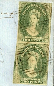 Australia States TASMANIA QV Cover Classic VDL CHALON 2d Green Pair MC80a - Picture 1 of 20